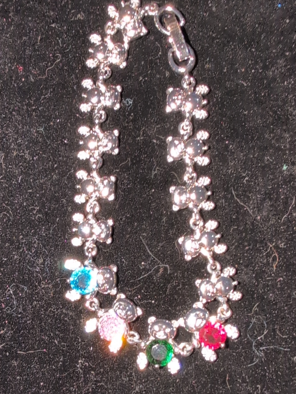 Silver Toned Teddy Bear Bracelet with Multicolor Gemstones - New